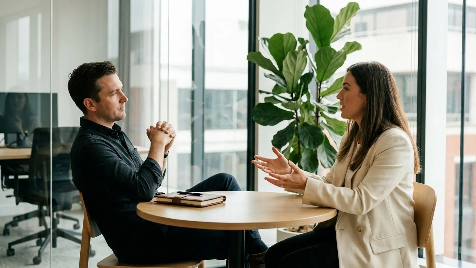 Sales rep listening while the client talks