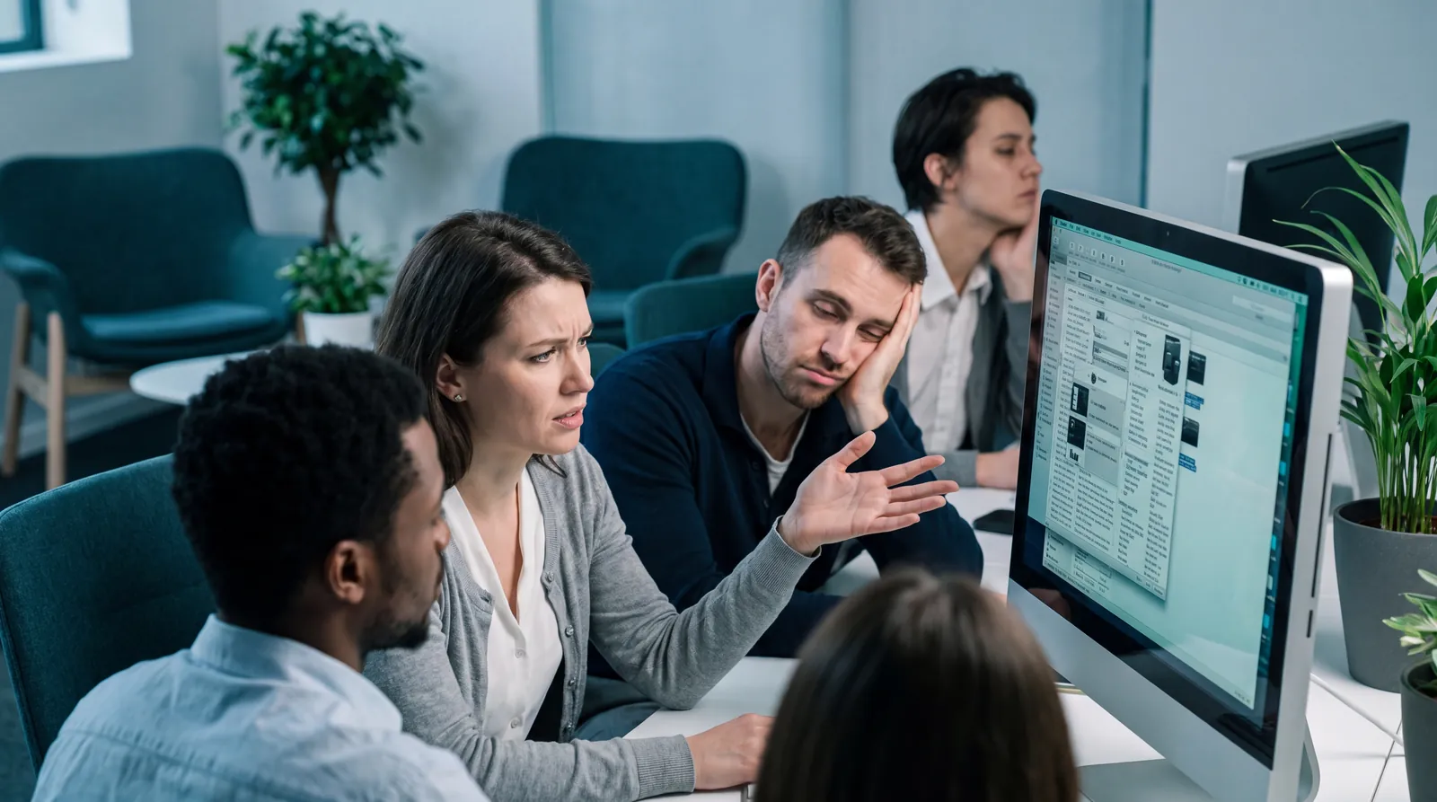 A frustrated sales team struggling with a clunky CRM that fails the people using it